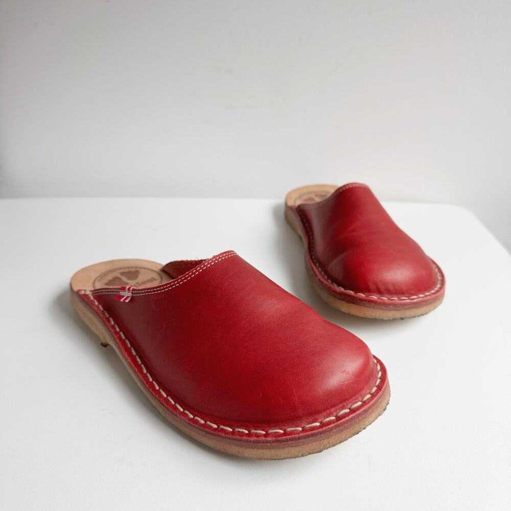Duckfeet Blavand Granate Red Leather Slip On Mules Size 37/7